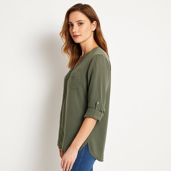 Tommy Bahama Tencel Utility Popover Shirt Coastal Safari Sage Green L Vacation - Picture 4 of 17